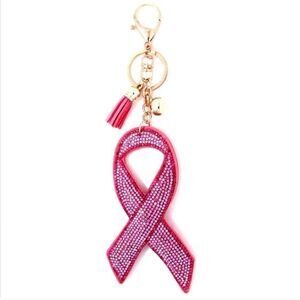 Rhinestone Bling Handbag Charm Keychain Breast Cancer